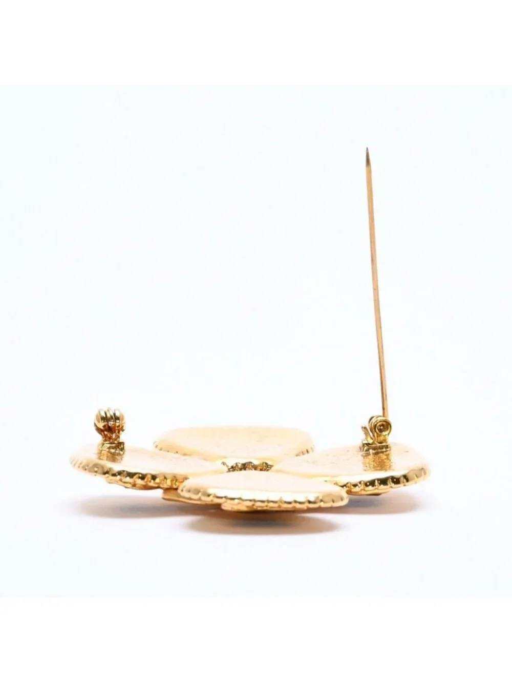 Chanel CC Logo Gripoix Brooch Clover Shape Color Stone Gold Green Metal Plated